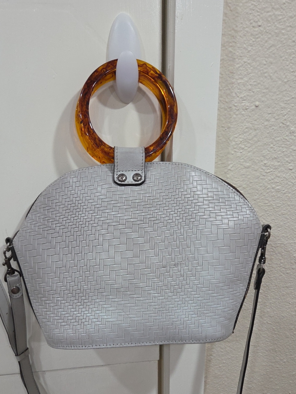 Patricia Nash Grey Meldola Dome Woven Satchel with Tortoiseshell Ring Handle